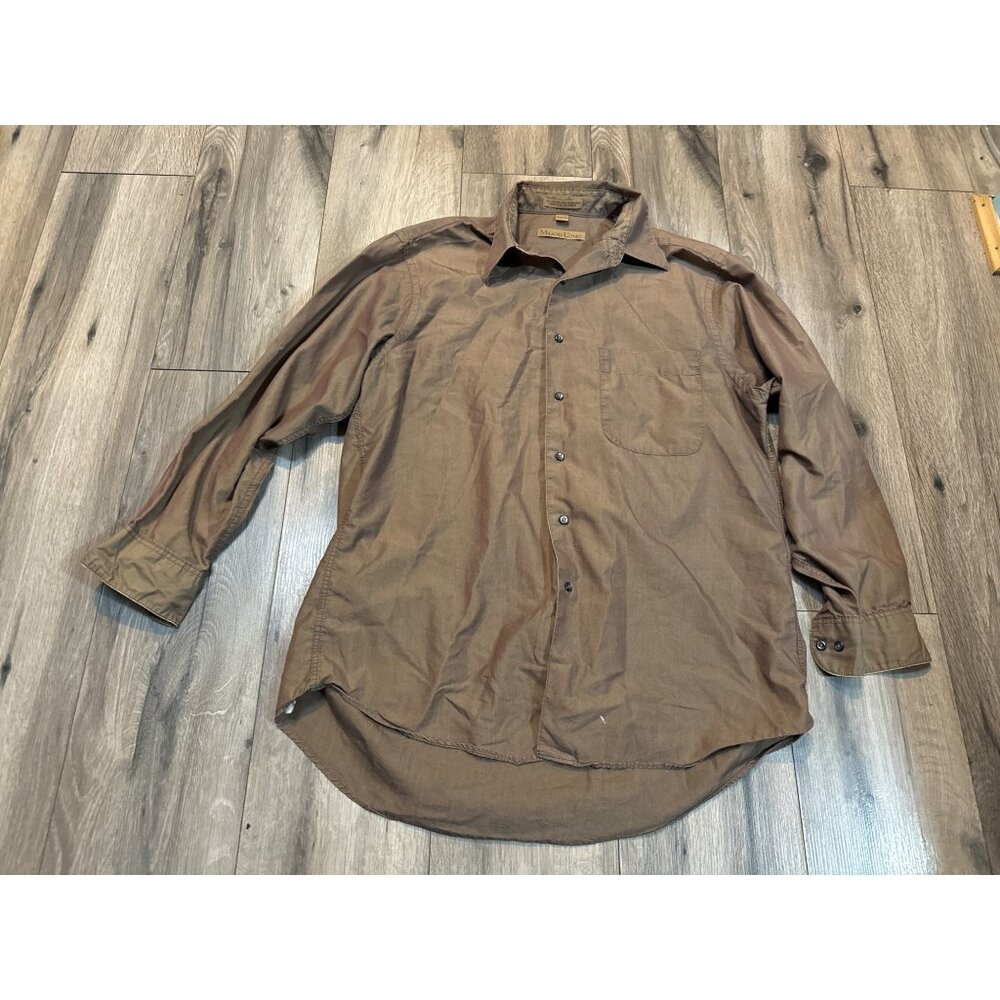Milano Uomo Mens Long Sleeve Button-Up Shirt Brown Size 16 32/33 Cotton-Polyeste